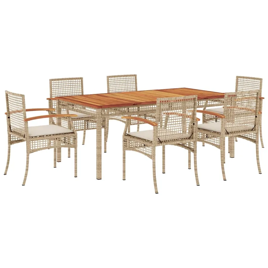 Ensemble à manger de jardin et coussins 7 pcs beige poly rotin - 2