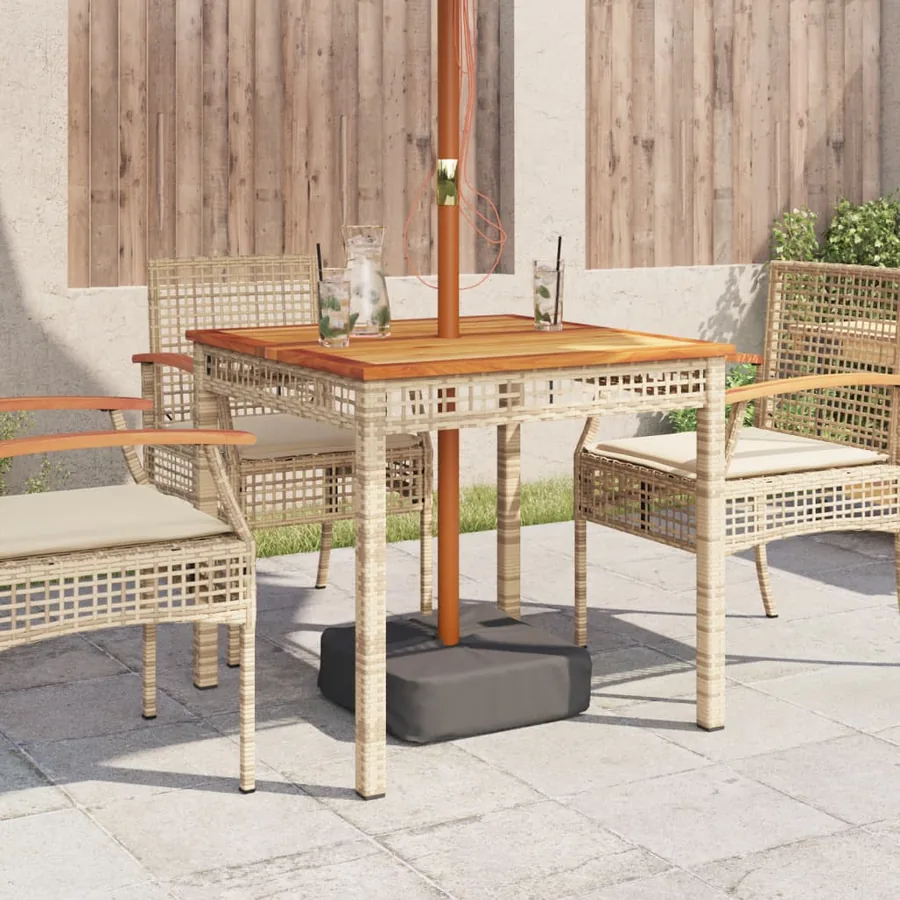 Table de jardin beige 80x80x75 cm résine tressée et bois acacia - 3