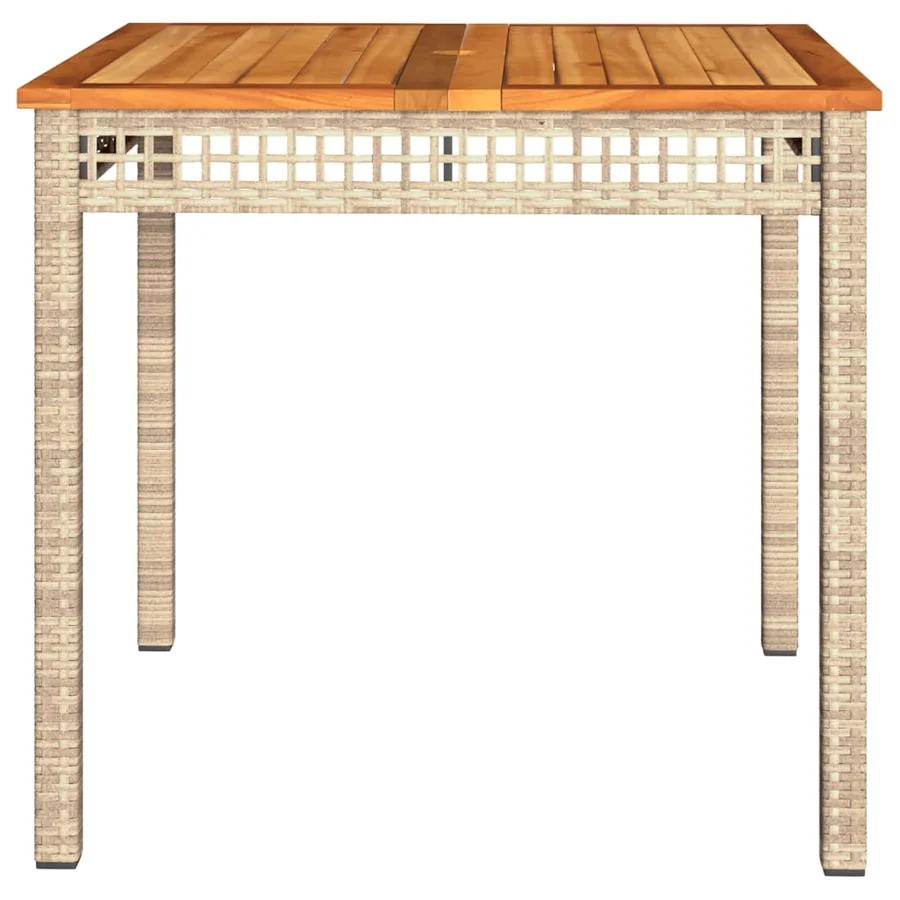 Table de jardin beige 80x80x75 cm résine tressée et bois acacia - 5