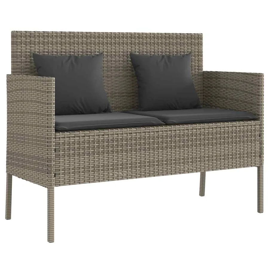 Banc de jardin avec coussins gris résine tressée - 2