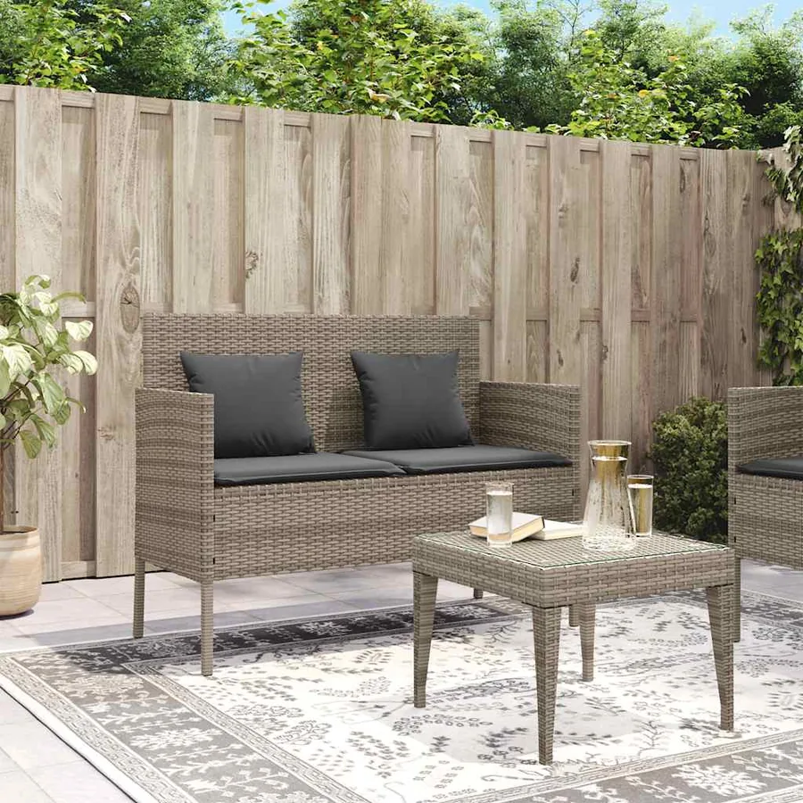 Banc de jardin avec coussins gris résine tressée - 3