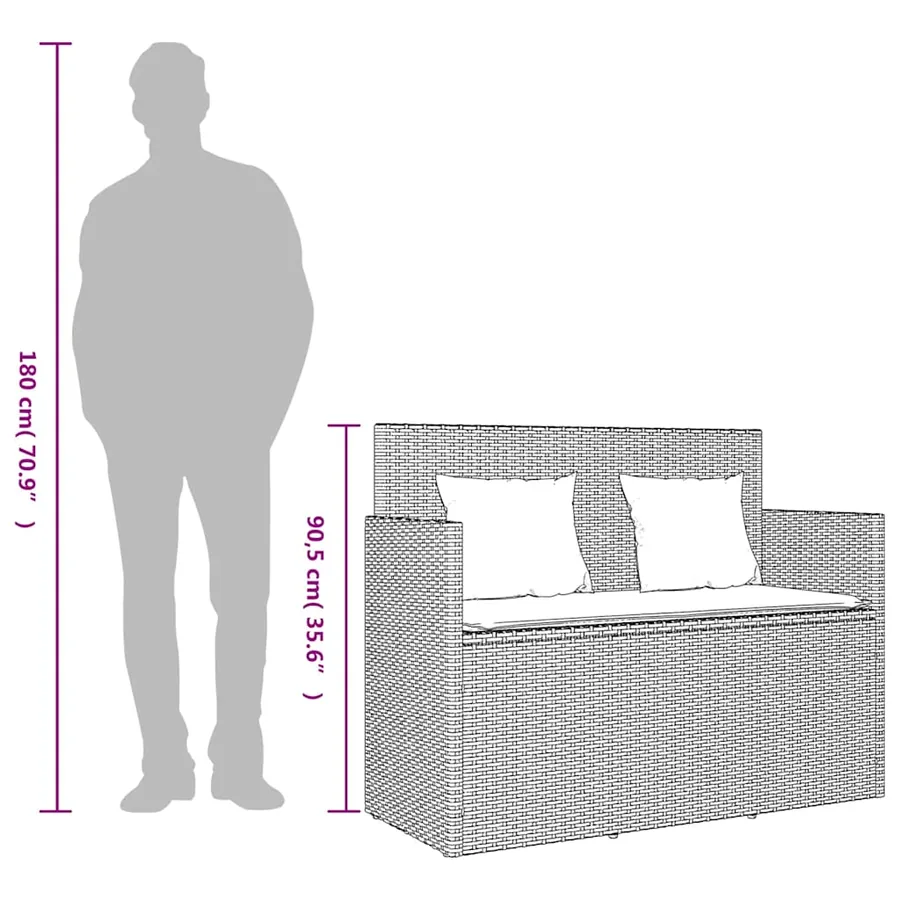 Banc de jardin avec coussins beige résine tressée - 12