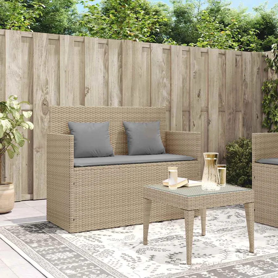 Banc de jardin avec coussins beige résine tressée - 3