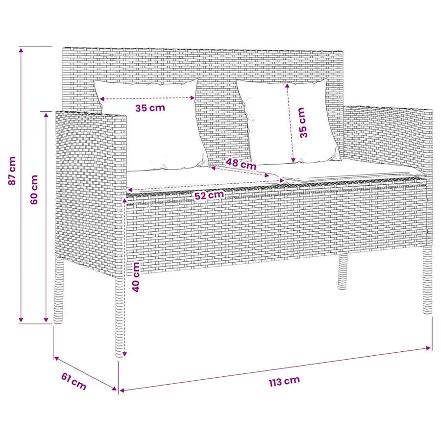 Banc de jardin avec coussins noir résine tressée - 11