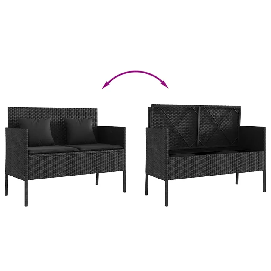 Banc de jardin avec coussins noir résine tressée - 7