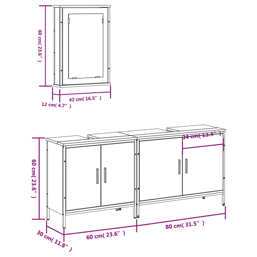 Ensemble de meubles de salle de bain 3 pcs Sonoma gris - 13
