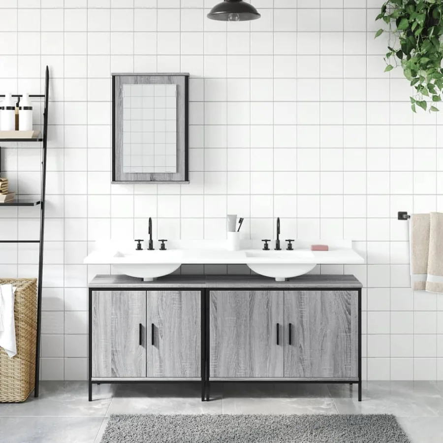 Ensemble de meubles de salle de bain 3 pcs Sonoma gris - 3