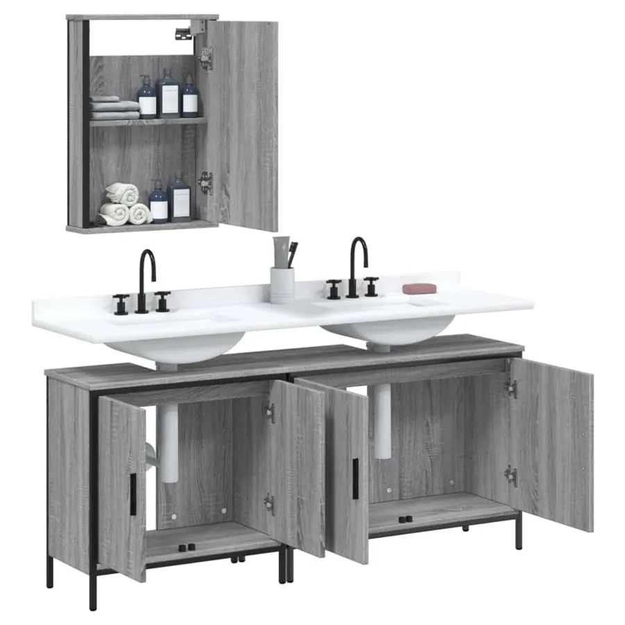 Ensemble de meubles de salle de bain 3 pcs Sonoma gris - 4