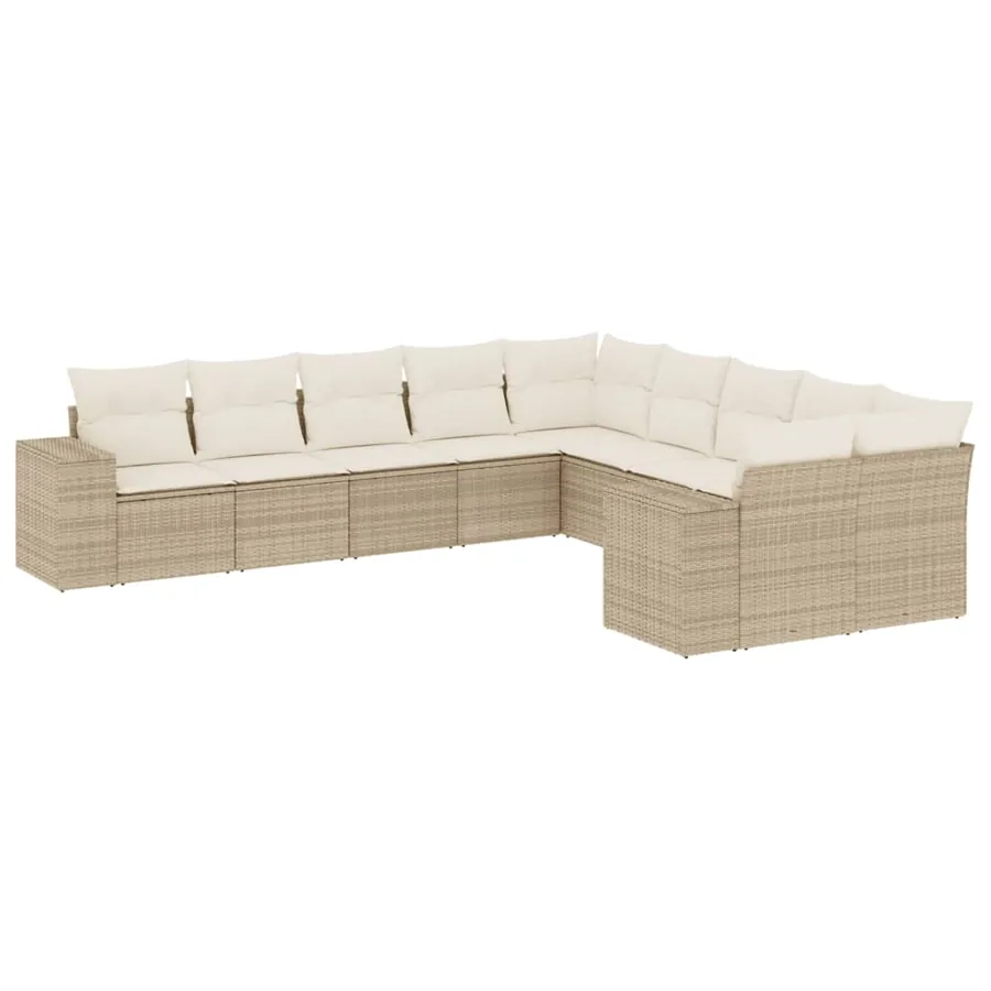 Salon de jardin avec coussins 10 pcs beige résine tressée - 2