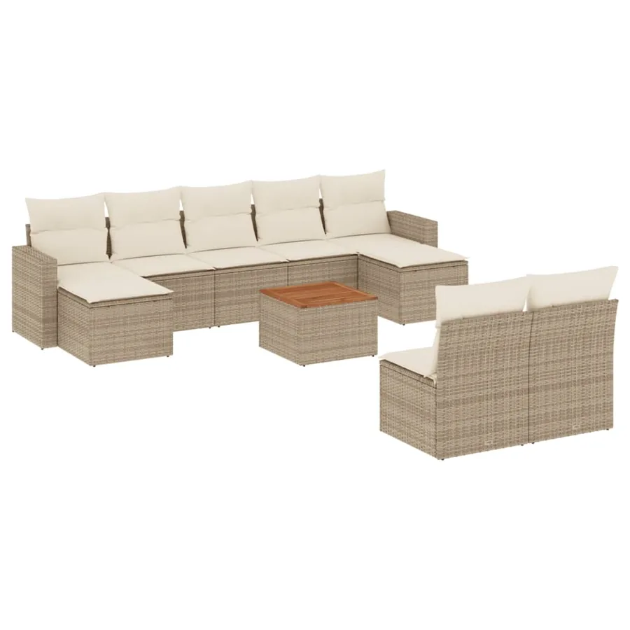 Salon de jardin avec coussins 10 pcs beige résine tressée - 2