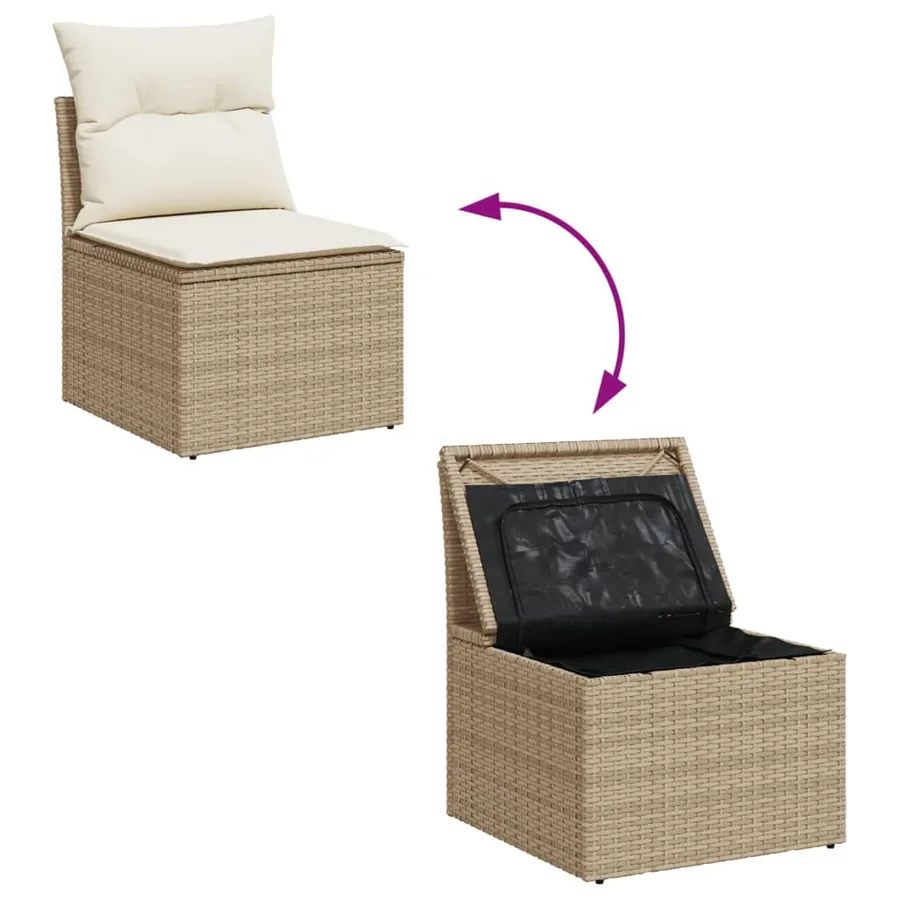 Salon de jardin avec coussins 10 pcs beige résine tressée - 4