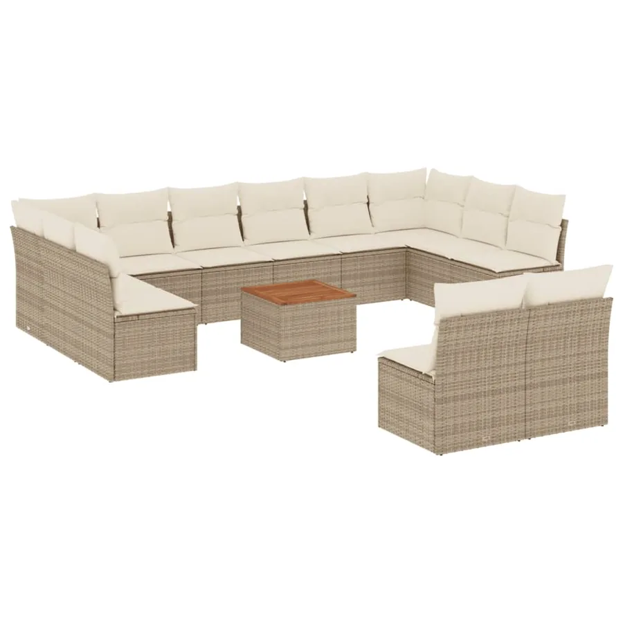 Salon de jardin avec coussins 13 pcs beige résine tressée - 2