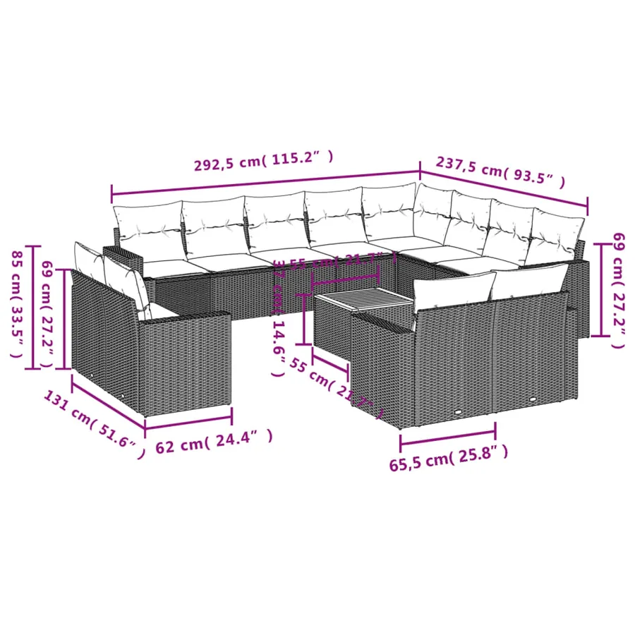 Salon de jardin avec coussins 13 pcs beige résine tressée - 12