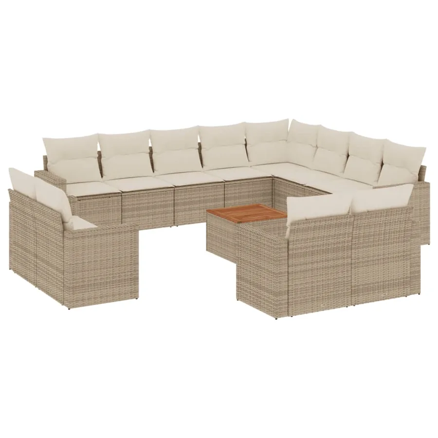 Salon de jardin avec coussins 13 pcs beige résine tressée - 2