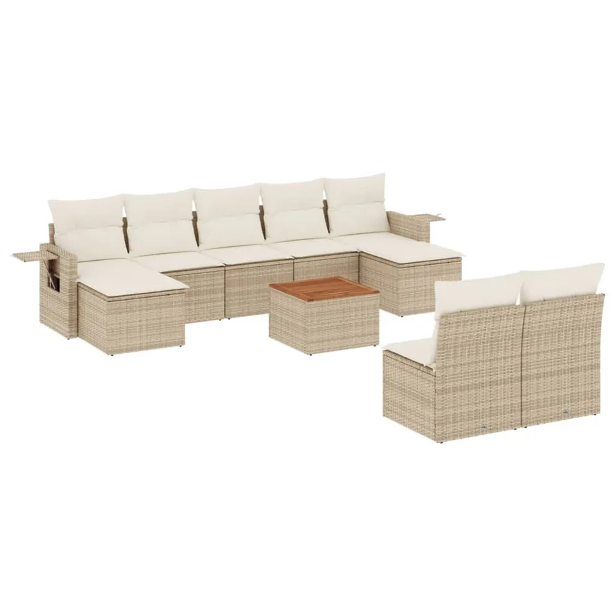 Salon de jardin avec coussins 10 pcs beige résine tressée - 2