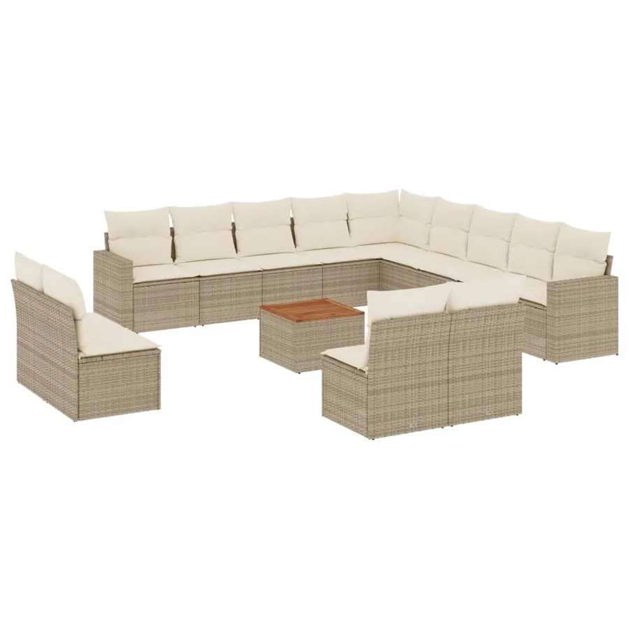 Salon de jardin avec coussins 14 pcs beige résine tressée - 2