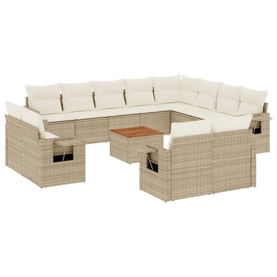 Salon de jardin avec coussins 13 pcs beige résine tressée - 2