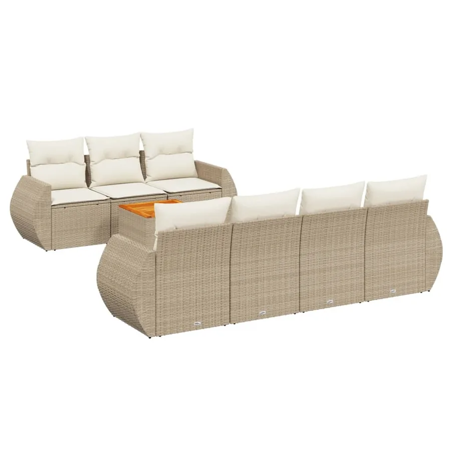 Salon de jardin avec coussins 8 pcs beige résine tressée - 2