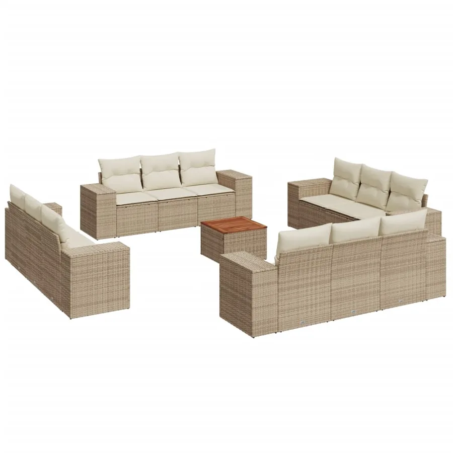 Salon de jardin avec coussins 13 pcs beige résine tressée - 2