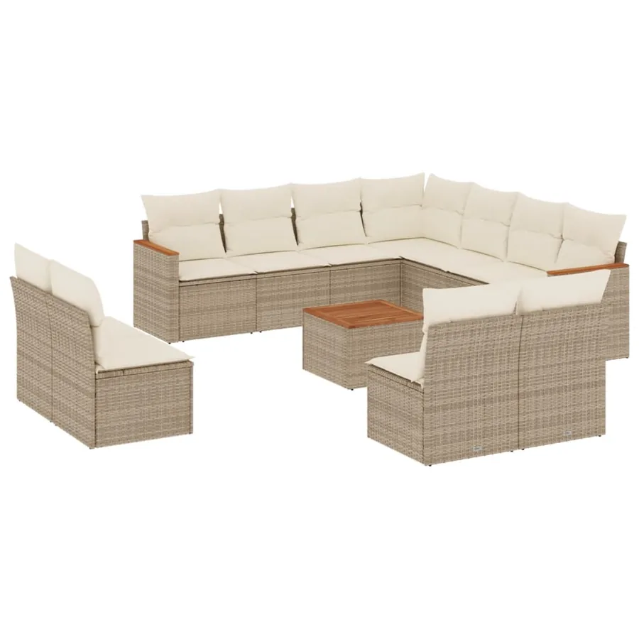 Salon de jardin avec coussins 12 pcs beige résine tressée - 2