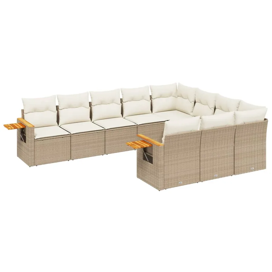 Salon de jardin avec coussins 10 pcs beige résine tressée - 2