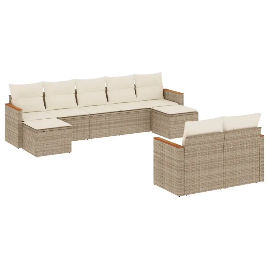 Salon de jardin avec coussins 9 pcs beige résine tressée - 2