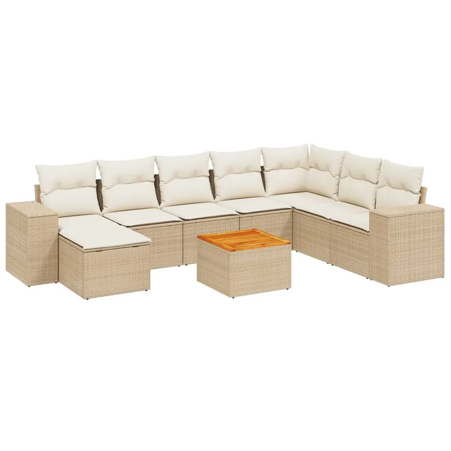 Salon de jardin avec coussins 9 pcs beige résine tressée - 2