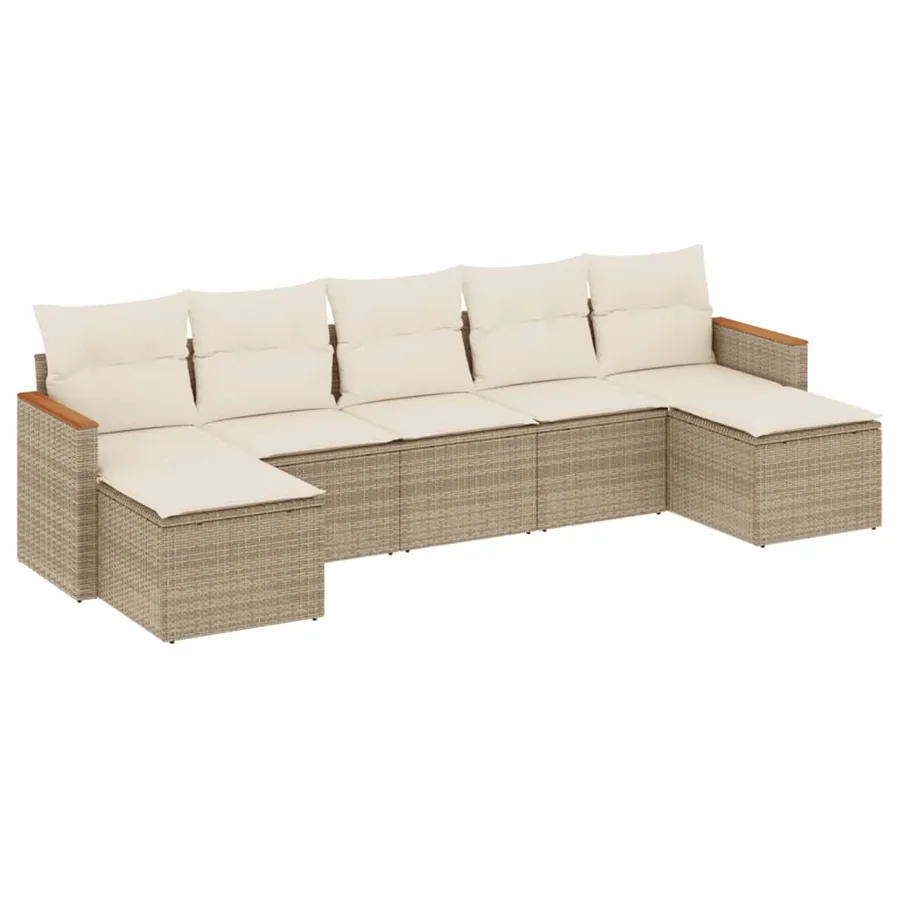 Salon de jardin avec coussins 7 pcs beige résine tressée - 2