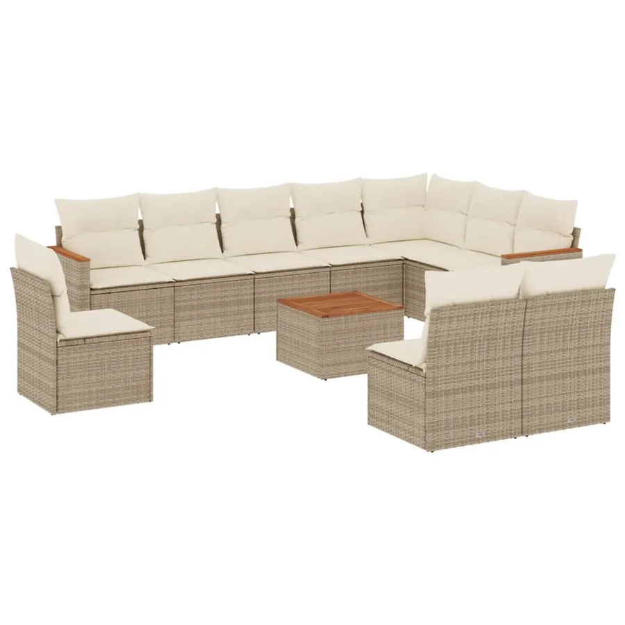 Salon de jardin 11 pcs avec coussins beige résine tressée - 2