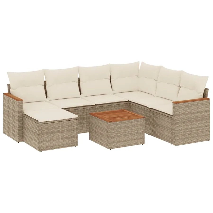 Salon de jardin avec coussins 8 pcs beige résine tressée - 2