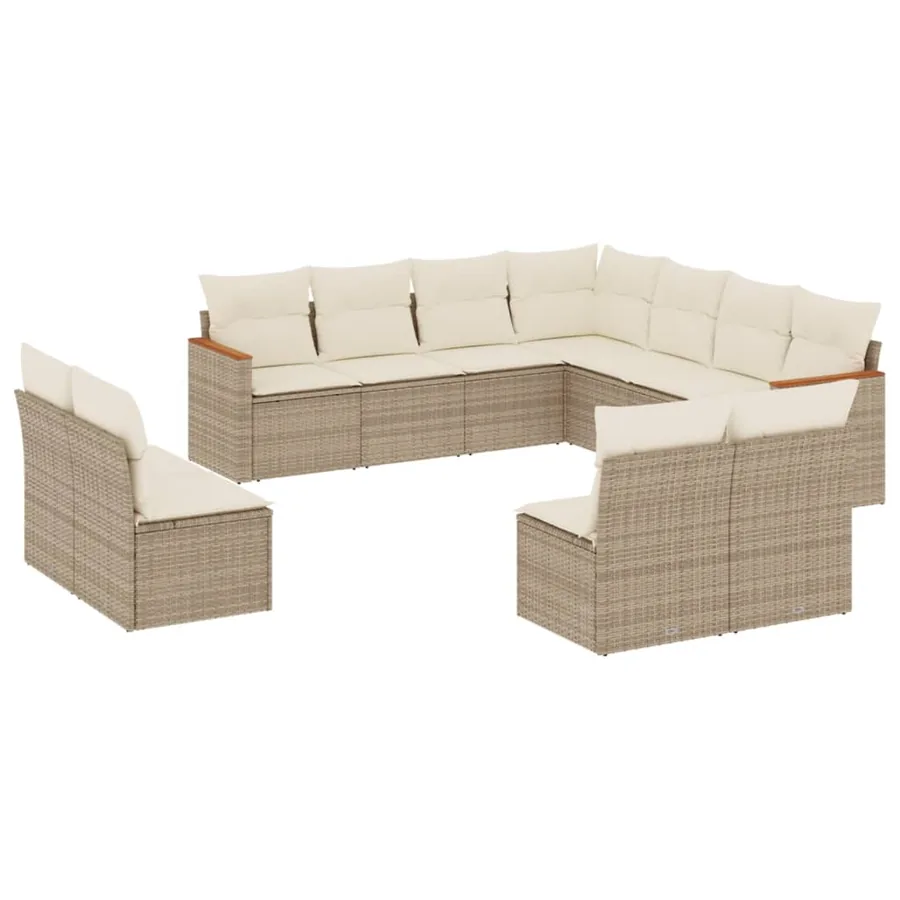 Salon de jardin 11 pcs avec coussins beige résine tressée - 2