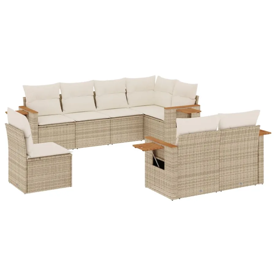 Salon de jardin avec coussins 8 pcs beige résine tressée - 2