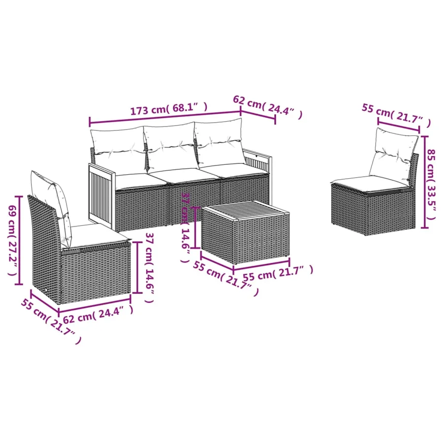 Salon de jardin avec coussins 6 pcs beige résine tressée - 3
