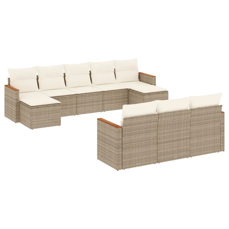 Salon de jardin avec coussins 10 pcs beige résine tressée - 2