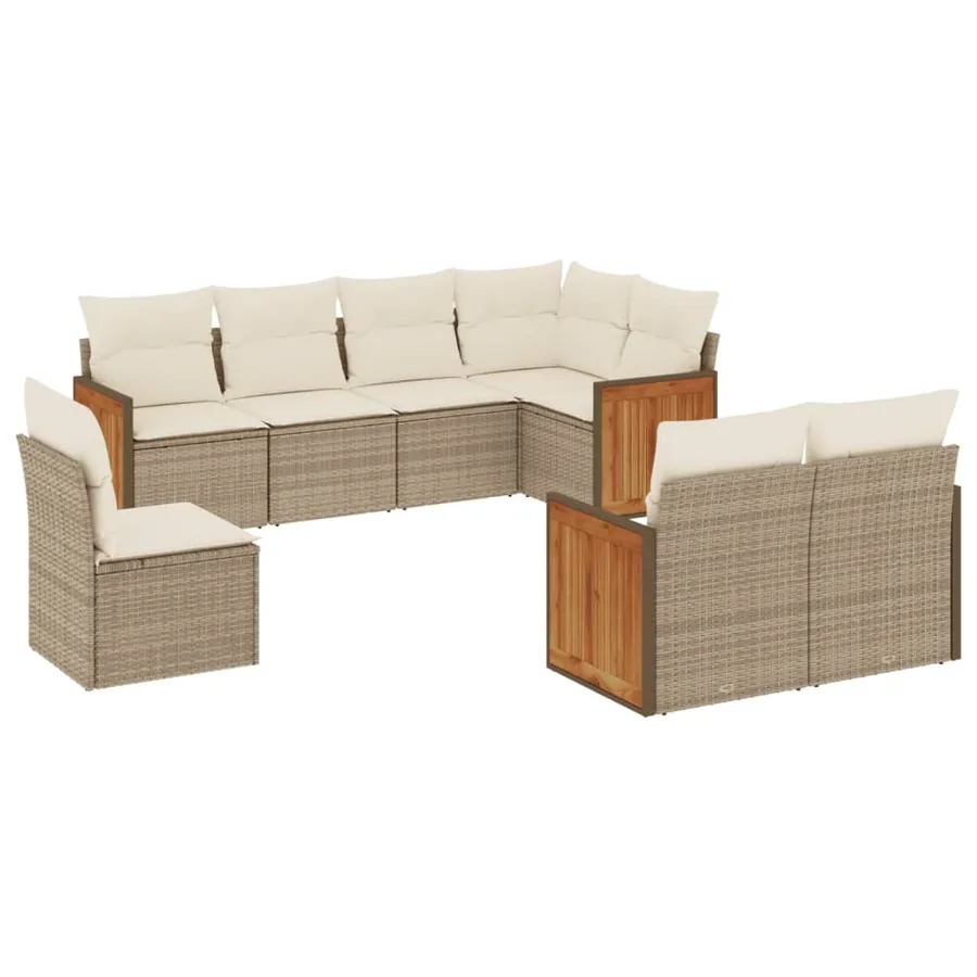 Salon de jardin avec coussins 8 pcs beige résine tressée - 2