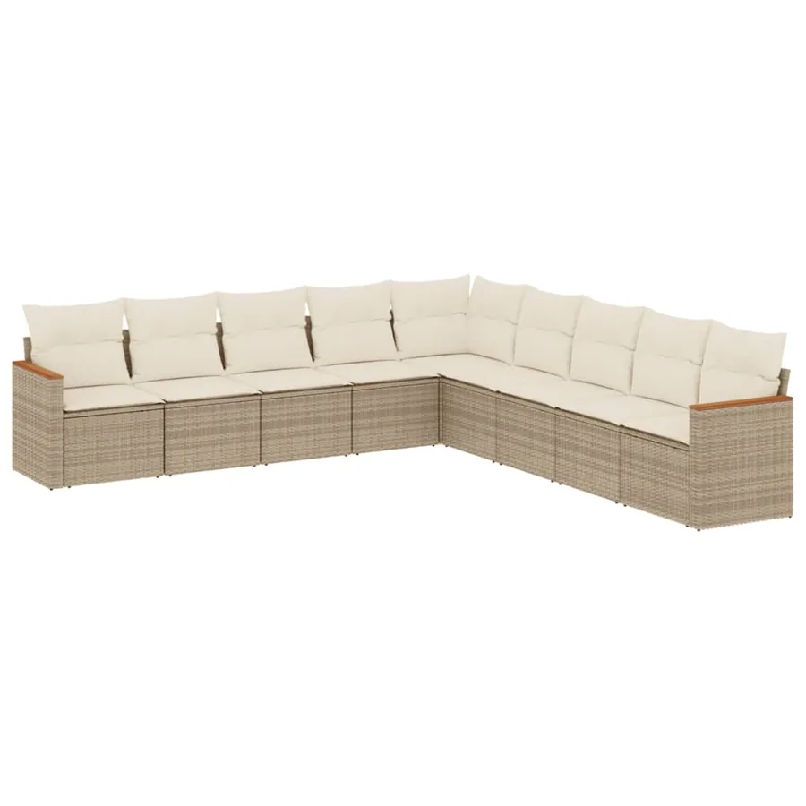 Salon de jardin avec coussins 9 pcs beige résine tressée - 2