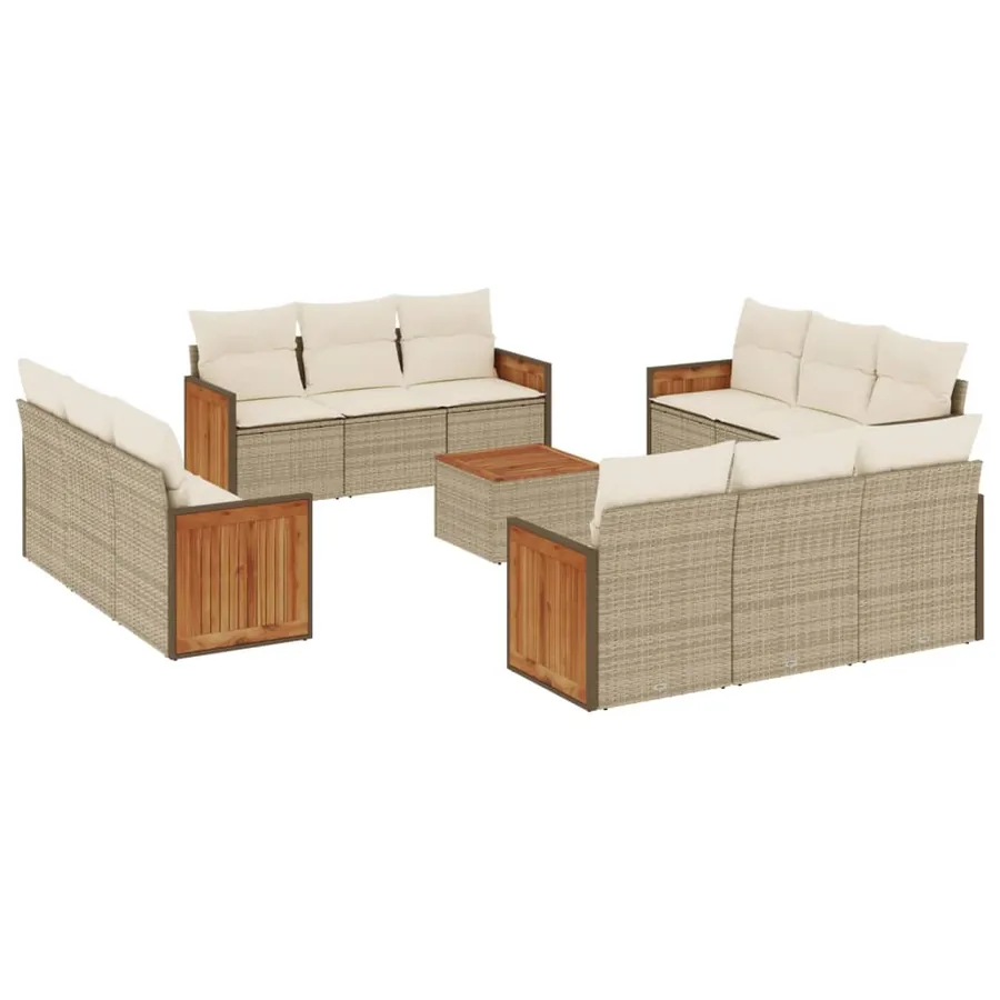 Salon de jardin avec coussins 13 pcs beige résine tressée - 2