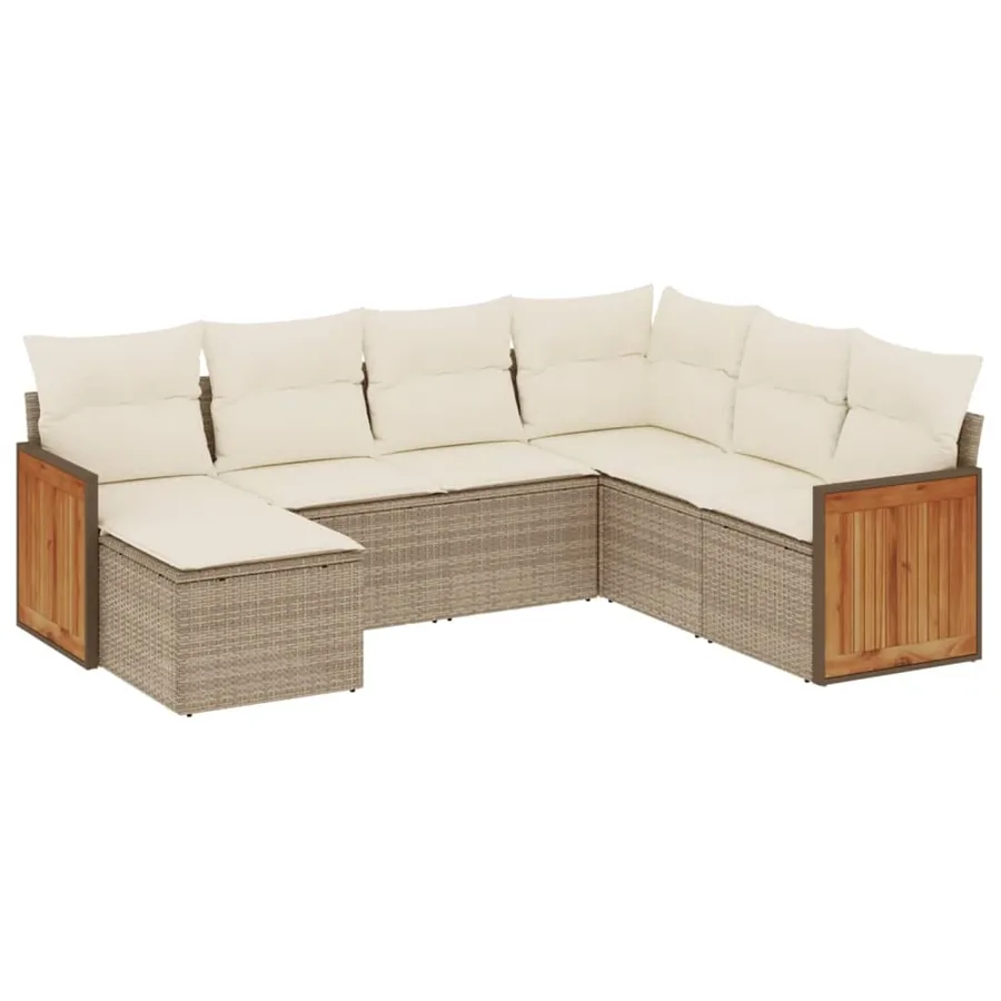 Salon de jardin avec coussins 7 pcs beige résine tressée - 2