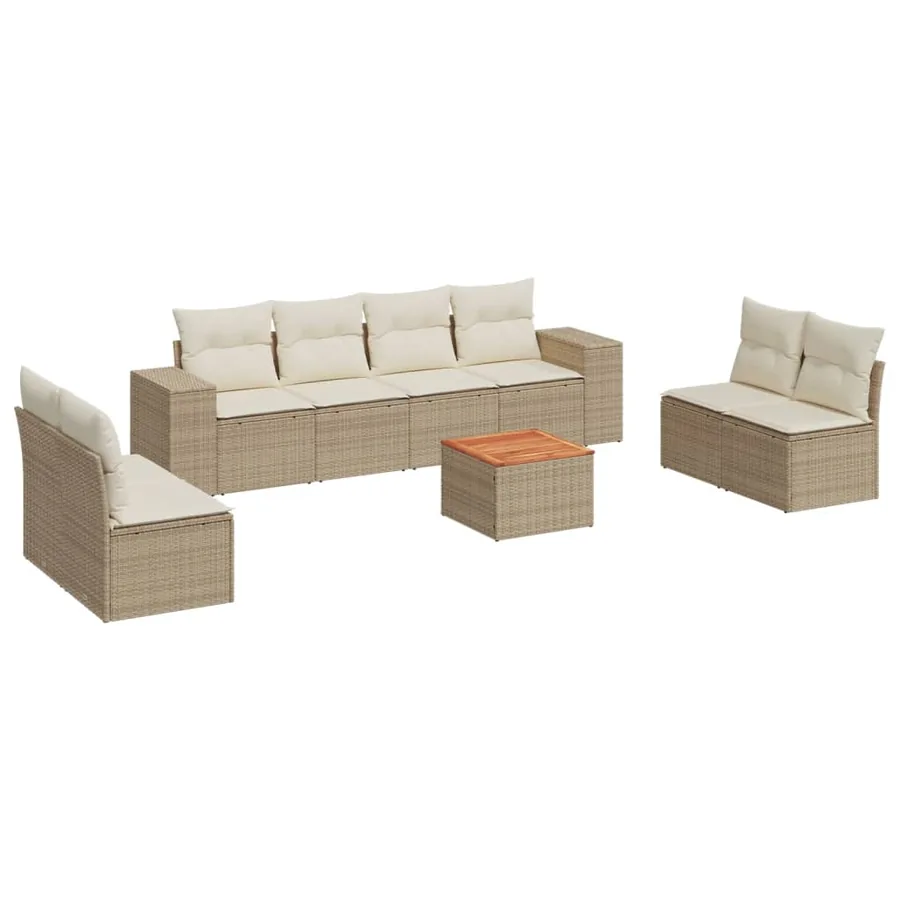 Salon de jardin avec coussins 9 pcs beige résine tressée - 2