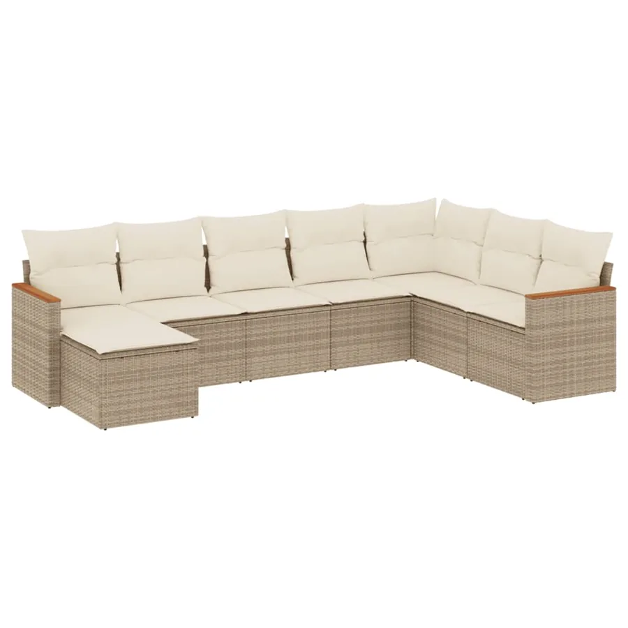Salon de jardin avec coussins 8 pcs beige résine tressée - 2