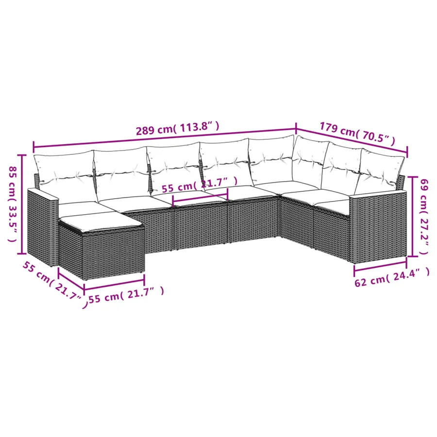 Salon de jardin avec coussins 8 pcs beige résine tressée - 3
