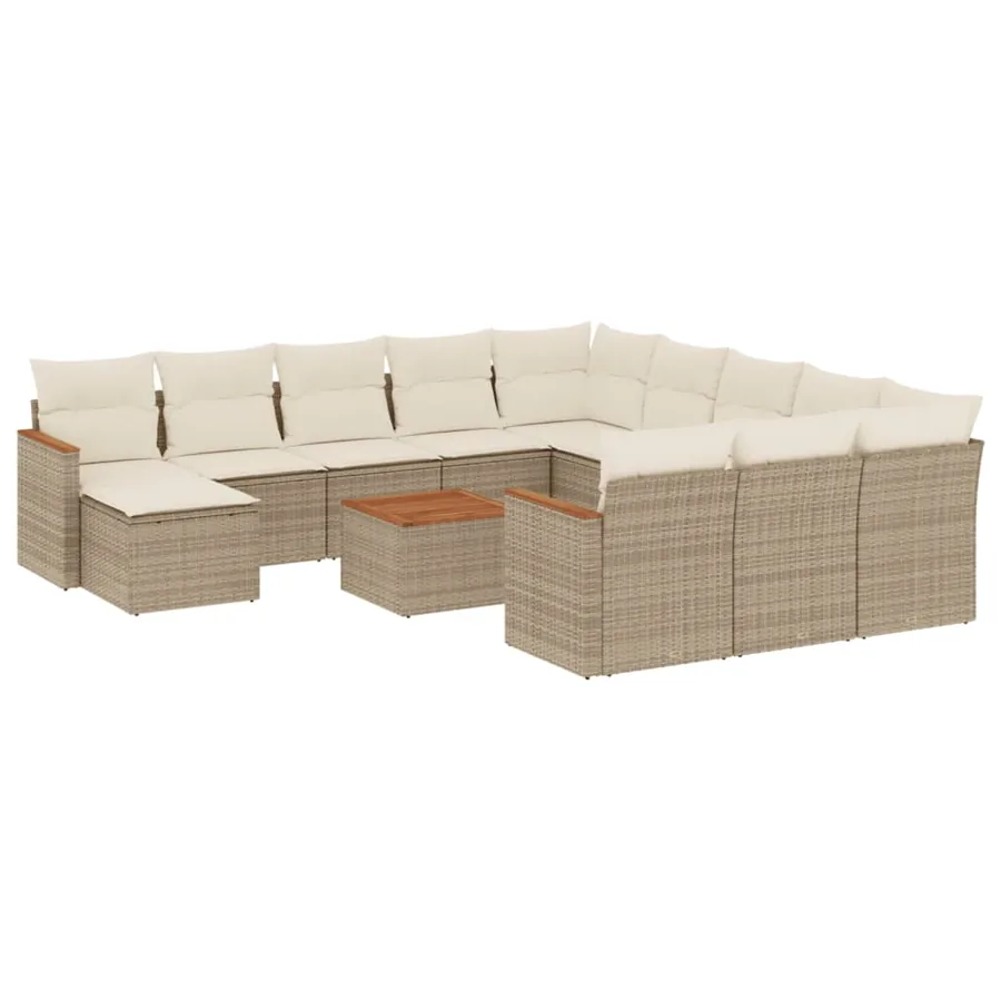 Salon de jardin avec coussins 13 pcs beige résine tressée - 2