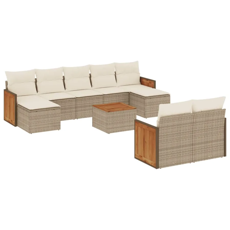 Salon de jardin avec coussins 10 pcs beige résine tressée - 2