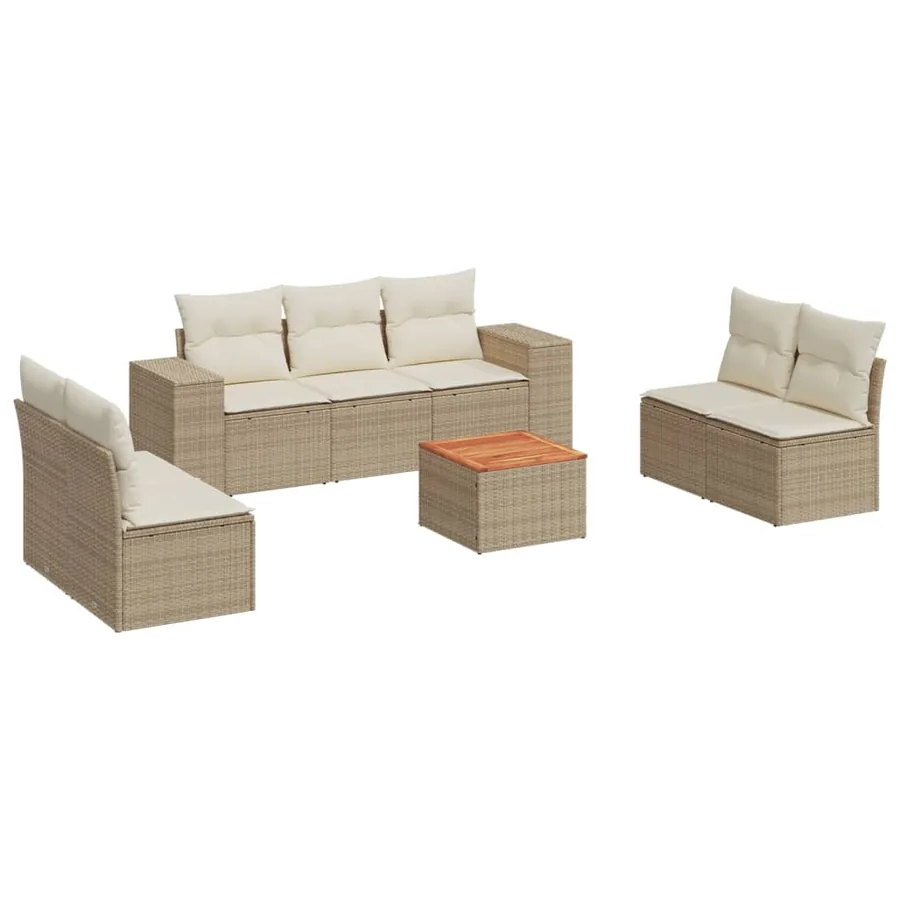 Salon de jardin avec coussins 8 pcs beige résine tressée - 2