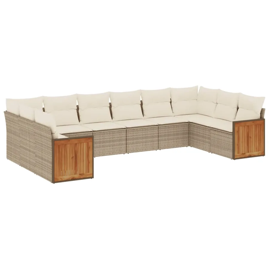 Salon de jardin avec coussins 10 pcs beige résine tressée - 2