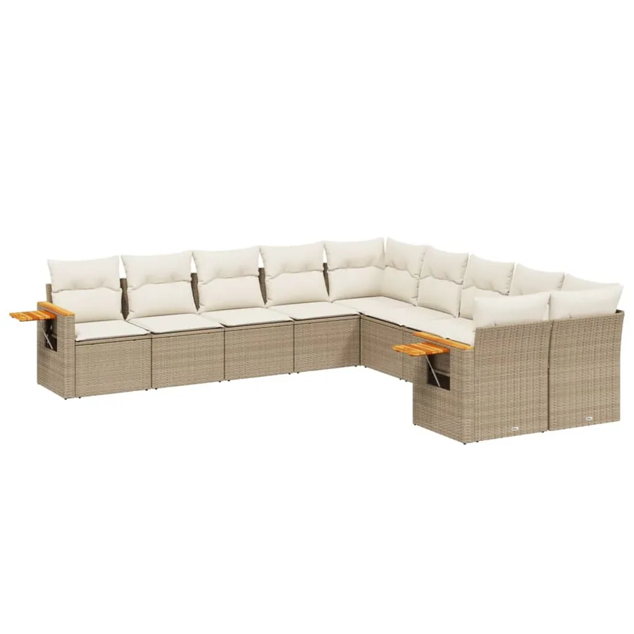 Salon de jardin avec coussins 10 pcs beige résine tressée - 2
