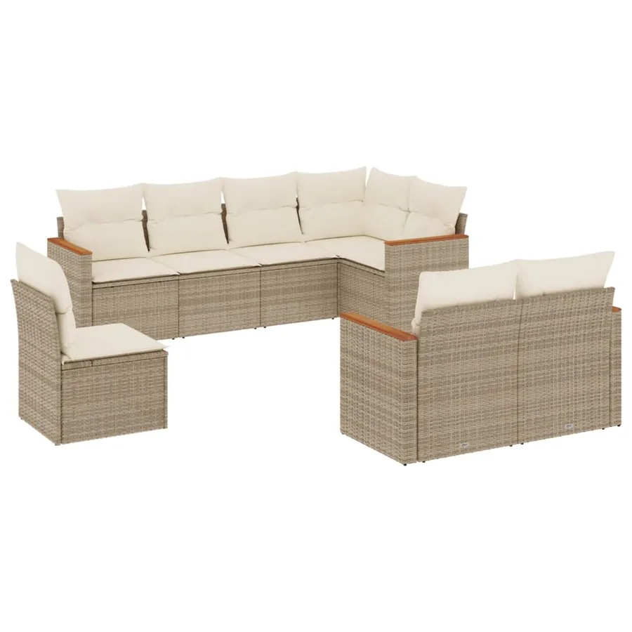 Salon de jardin avec coussins 8 pcs beige résine tressée - 2