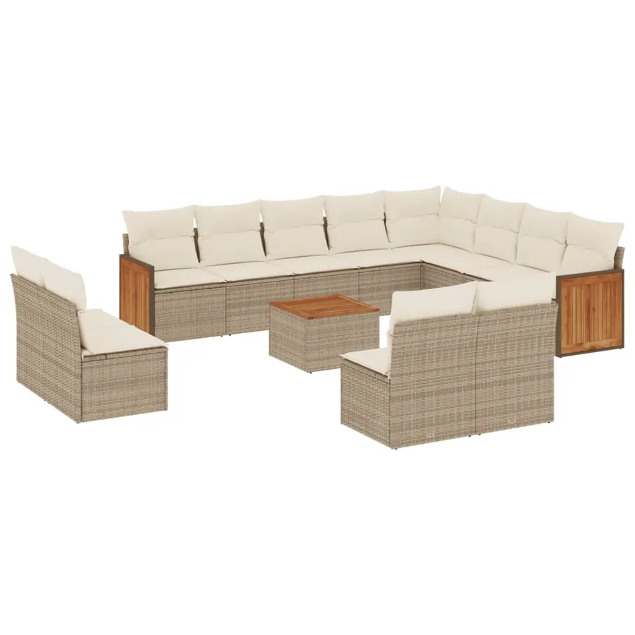 Salon de jardin avec coussins 13 pcs beige résine tressée - 2