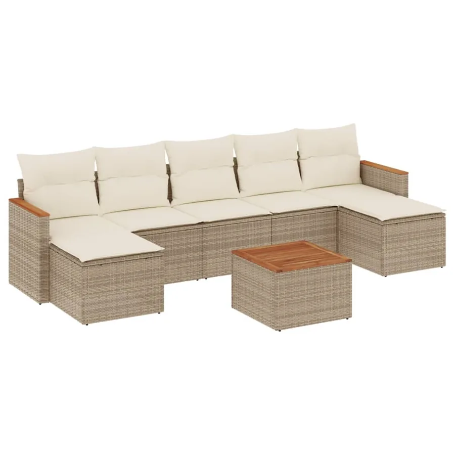 Salon de jardin avec coussins 8 pcs beige résine tressée - 2