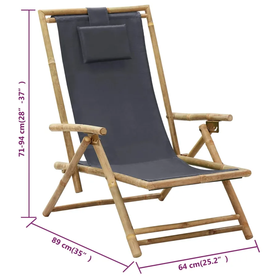 Chaise de relaxation inclinable Gris foncé Bambou et tissu - 8